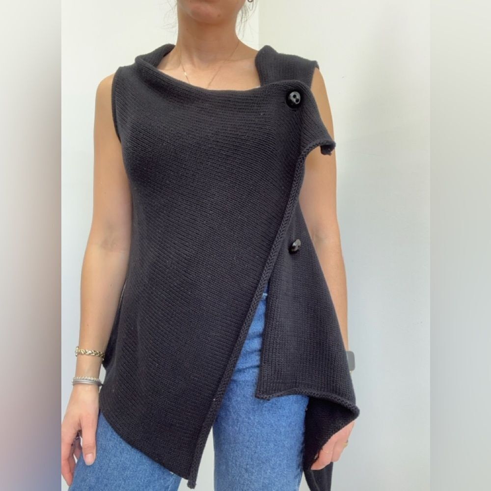 Worth New York Black Knit 100% Cotton Asymmetric Vest Top Size S